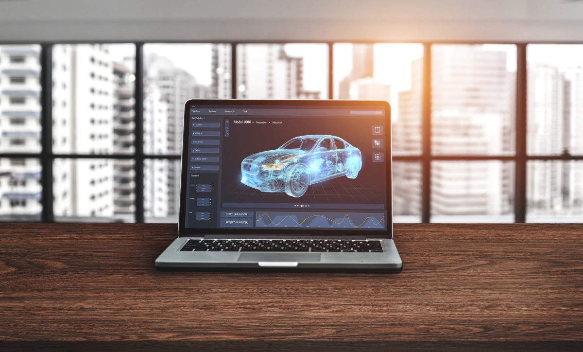 electric car design software computer screen show simulation blueprint snugly